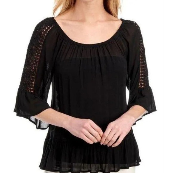 Fever Off Shoulder Peasant Top Blouse Black Size Small - Picture 11 of 13